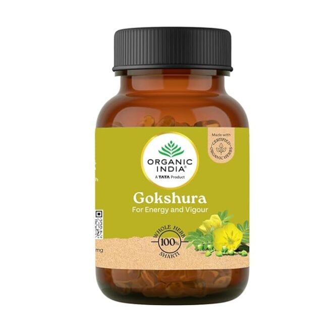 A TATA Product - Organic India Pure Gokshura 60 Capsules,(400mg), Enhance Endurance, Promotes Vitality, Support Men's Wellness & Boost Stamina, GMP & NPOP Certified