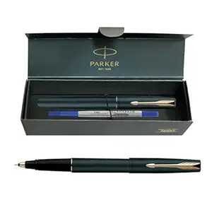 arker Frontier Rollerball Pen | Gold trim | Ink Color Blue | Matte finish black Body | Premium Smooth Writing Pen