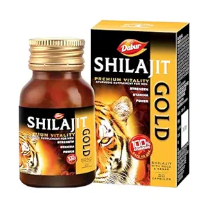 DABUR Shilajit Gold - 20 Capsules | 100% Ayurvedic Capsules for Strength , Stamina and Power | Premium Ayurvedic Supplement | For Men
