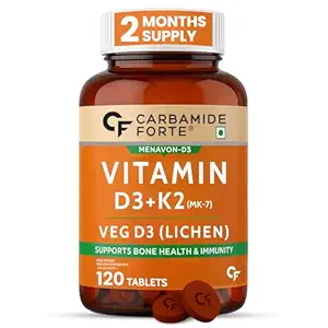 Carbamide Forte Vitamin D3 K2 Supplement | Vitamin K2 MK7 To Support Bone & Heart Health | Veg D3 - Lichen - 120 Tablets