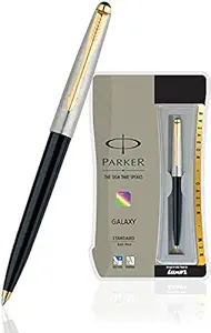 Parker Galaxy Stainless Steel Gold Trim Ball Pen - Black Body