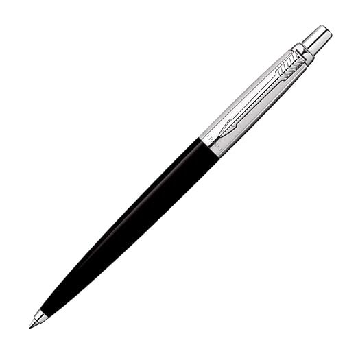 Parker Jotter Standard Ball Pen | Ink Color Blue | Black Body with Chrome Trim, Click Action Ballpoint Pen