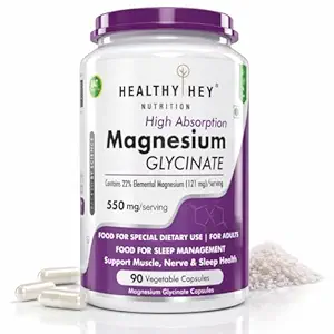 HealthyHey Nutrition Magnesium Glycinate Supplement High Absorption for Sleep, Cramps, & Nerves Health -120 Vegetable Capsules